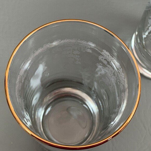 Clear Glasses White Flowers Floral Gold Trim Lot of 2 - Picture 6 of 8